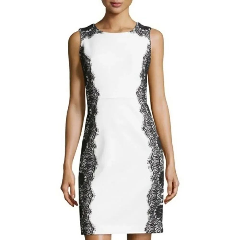 Chetta B white dress with black lace trim size 4